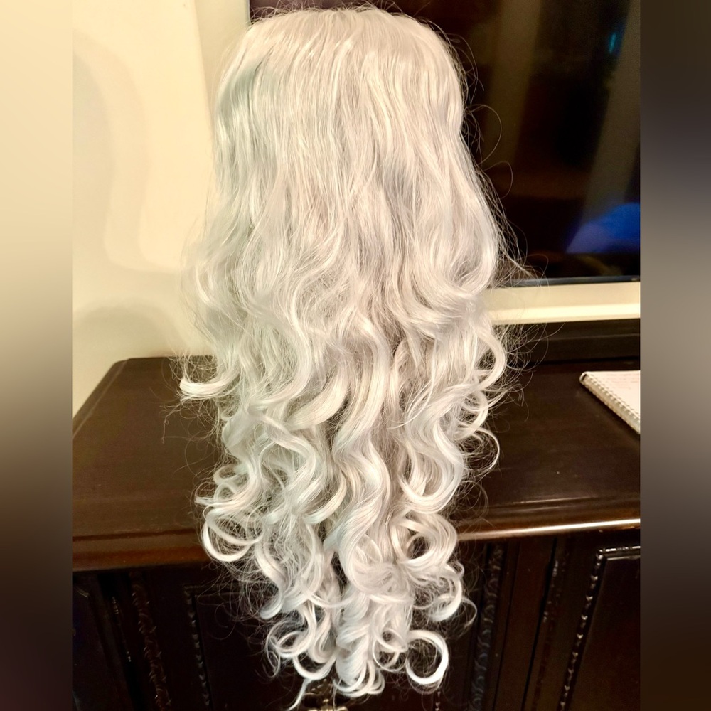 Long Premium Front Lace Blond Silver Curly Wig for Women